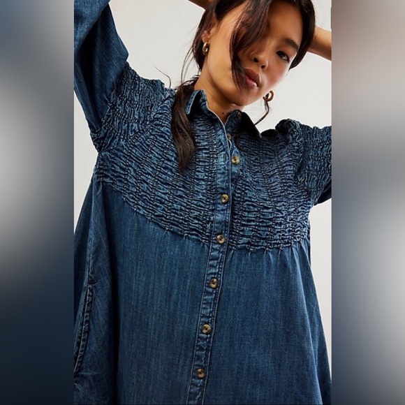 NWOT | Free People Denim Find Me Now Mini Dress - Blue - 100% cotton - Size XS - Picture 2 of 12